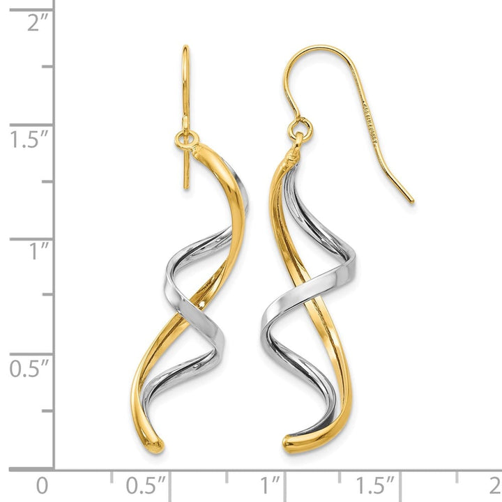 14K Two-Tone Gold Two-tone Fancy Spiral Dangle French Hook Earrings, view 4 of 4