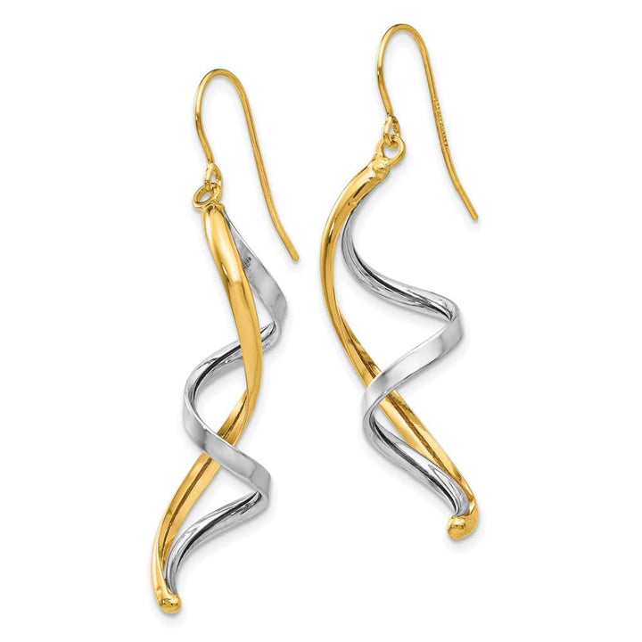 14K Two-Tone Gold Two-tone Fancy Spiral Dangle French Hook Earrings, view 2 of 4