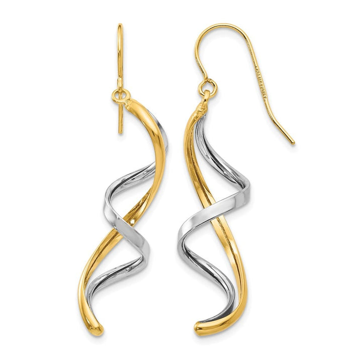 14K Two-Tone Gold Two-tone Fancy Spiral Dangle French Hook Earrings, view 1 of 4