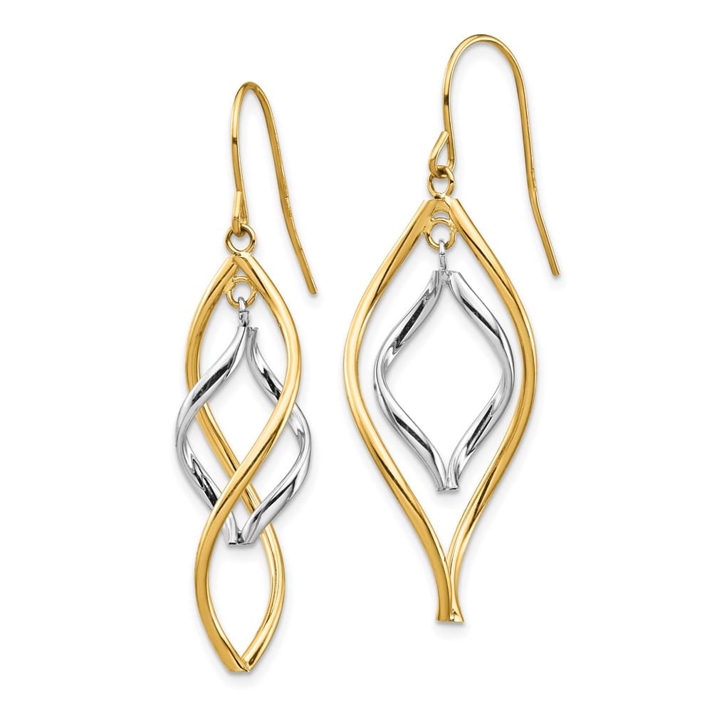 14K Two-Tone Gold Two-tone Fancy Twisted Dangle French Hook Earrings, view 2 of 4