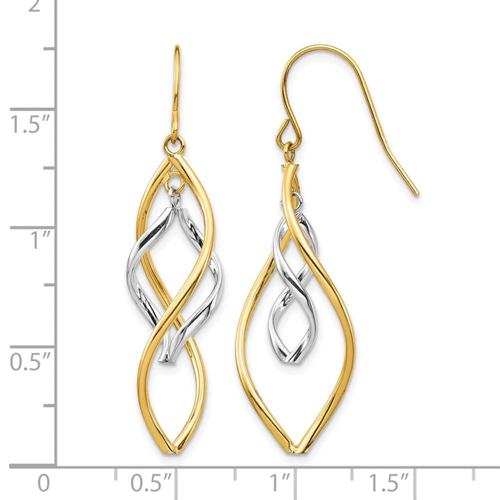 14K Two-Tone Gold Two-tone Fancy Twisted Dangle French Hook Earrings, view 4 of 4