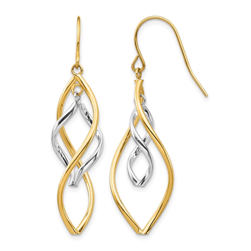 14K Two-Tone Gold Two-tone Fancy Twisted Dangle French Hook Earrings, view 1 of 4