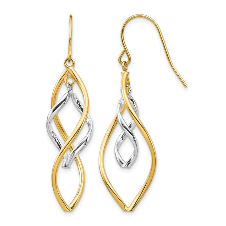14K Two-Tone Gold Two-tone Fancy Twisted Dangle French Hook Earrings, view 1 of 4