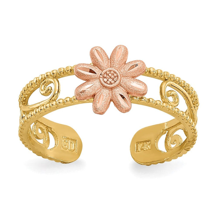 14k Two-Tone Gold Two-tone Flower Toe Ring