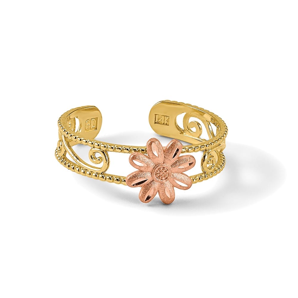 14k Two-Tone Gold Two-tone Flower Toe Ring