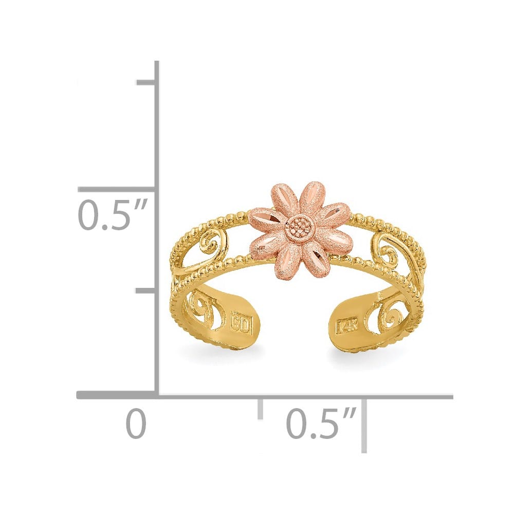 14k Two-Tone Gold Two-tone Flower Toe Ring