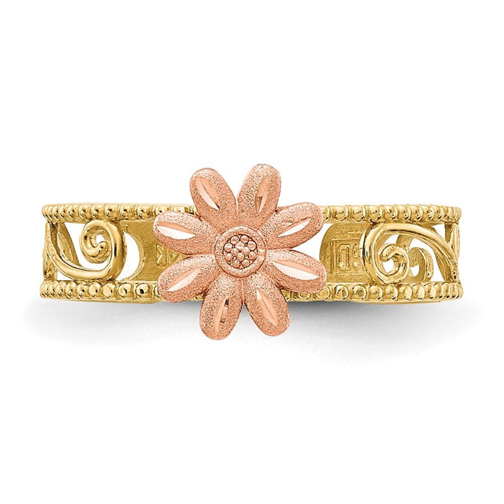 14k Two-Tone Gold Two-tone Flower Toe Ring