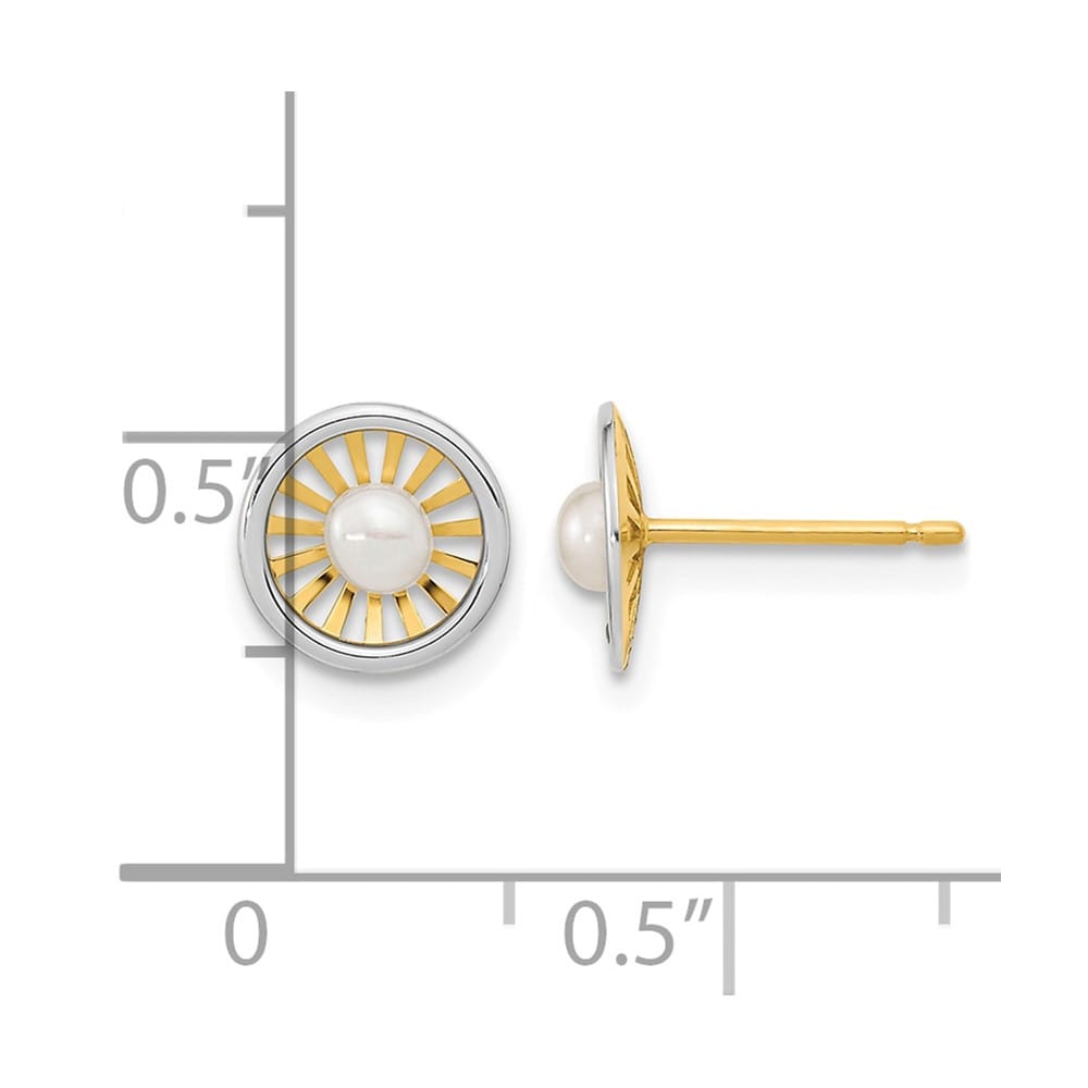 14K Two-Tone Gold Two-tone Madi K 3-3.5mm Pearl Post Earrings, view 4 of 4