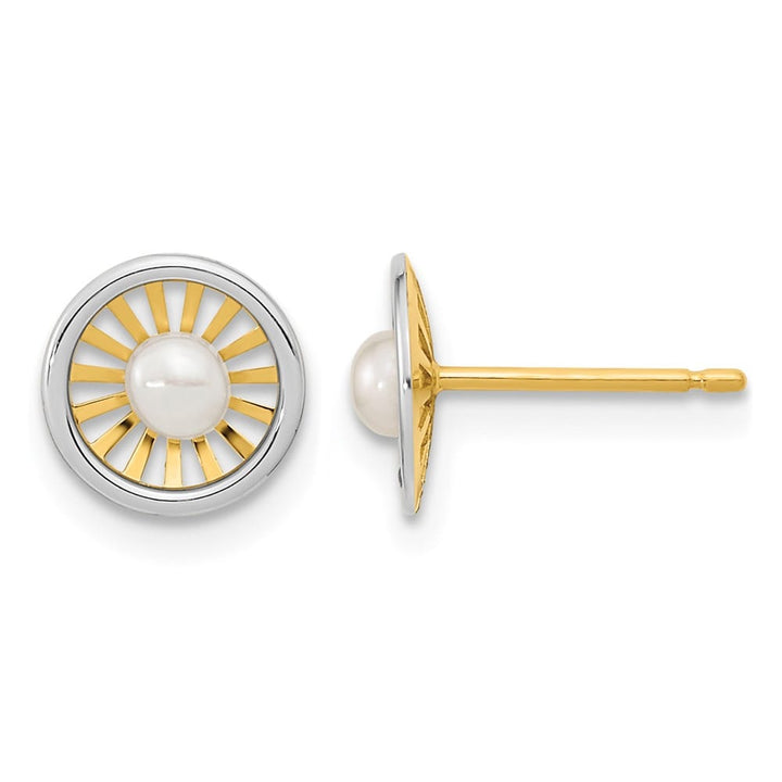 14K Two-Tone Gold Two-tone Madi K 3-3.5mm Pearl Post Earrings, view 1 of 4