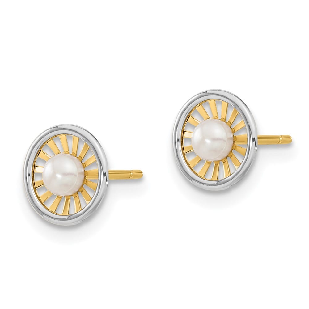 14K Two-Tone Gold Two-tone Madi K 3-3.5mm Pearl Post Earrings, view 2 of 4