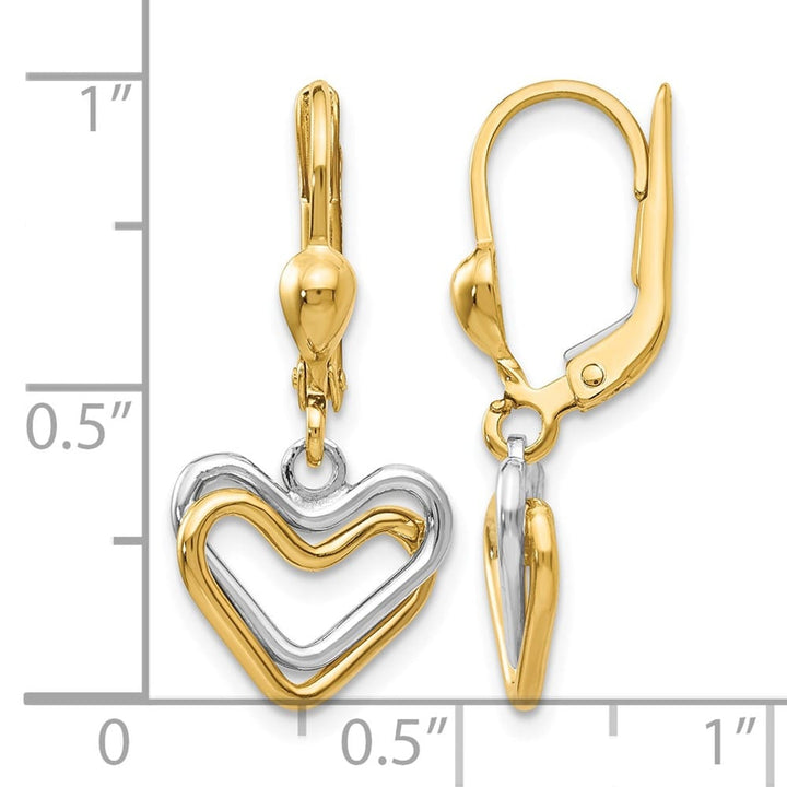 14K Two-Tone Gold Two-tone Open Heart Dangle Leverback Earrings, view 4 of 4