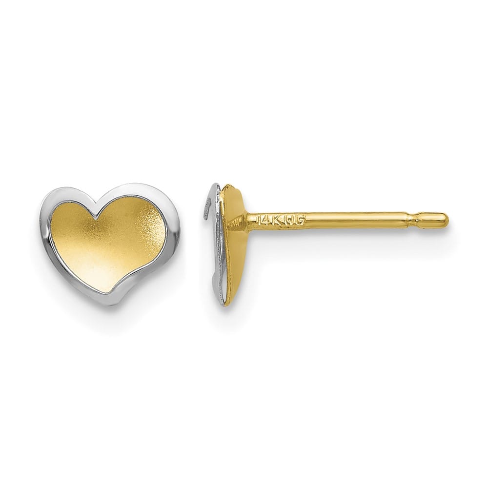 14K Two-Tone Gold Two-tone Polished and Satin Heart Post Earrings, view 1 of 4