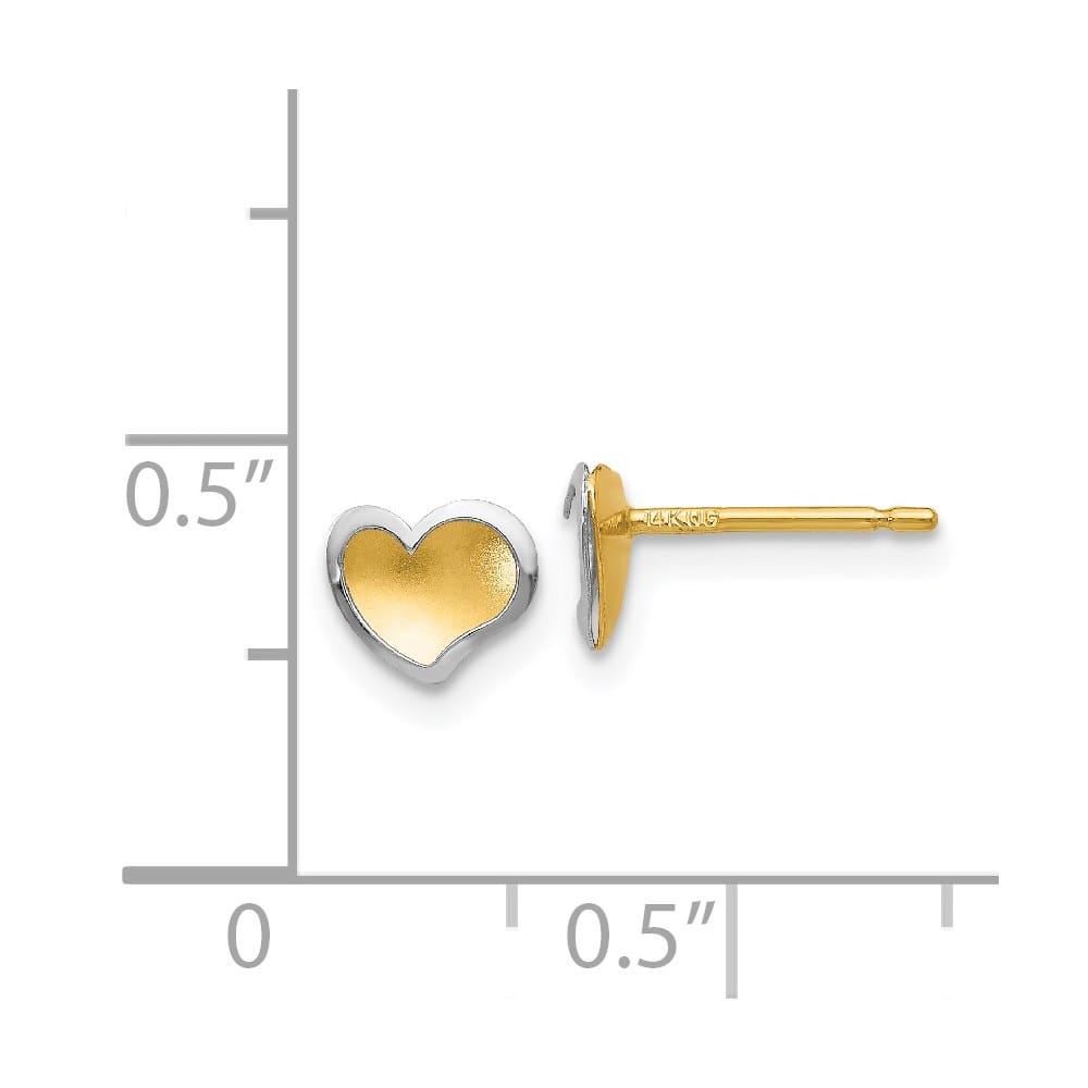 14K Two-Tone Gold Two-tone Polished and Satin Heart Post Earrings, view 4 of 4