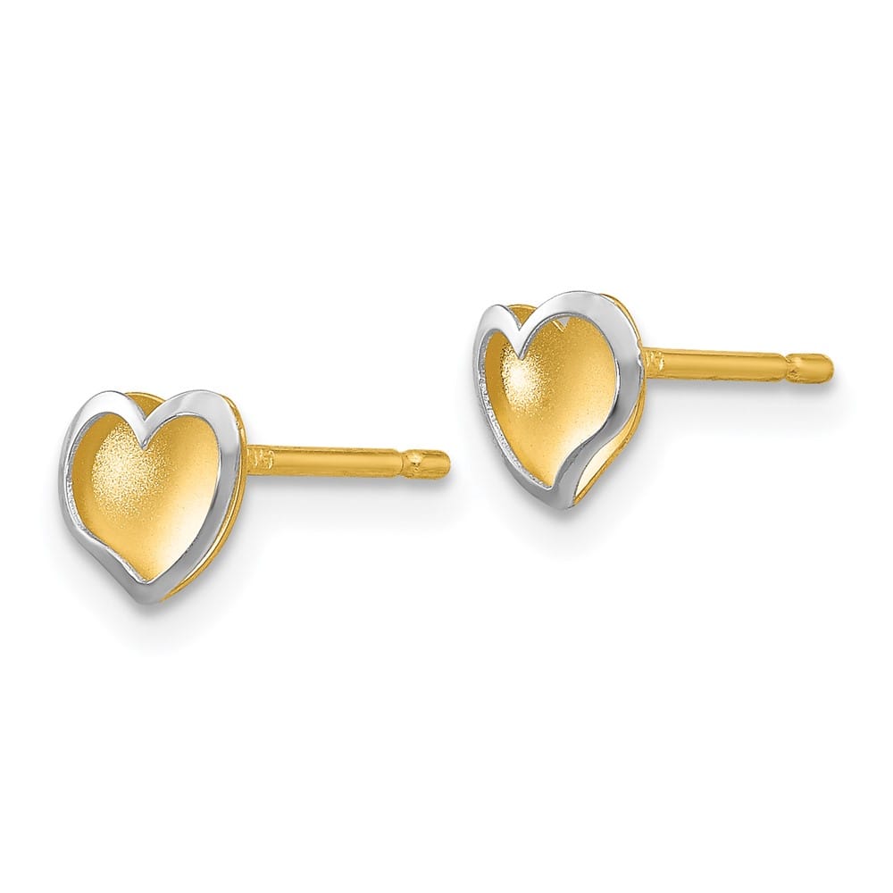 14K Two-Tone Gold Two-tone Polished and Satin Heart Post Earrings, view 2 of 4