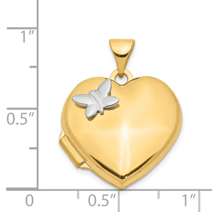 14K Two-Tone Gold Two-Tone Polished Butterfly 18mm Heart Locket