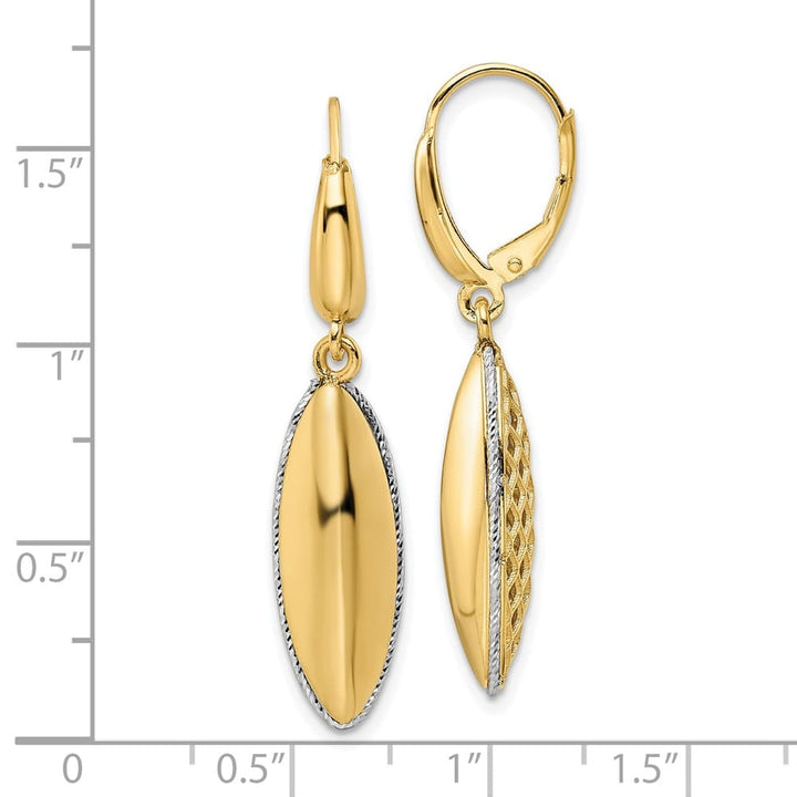 14K Two-Tone Gold Two-tone Polished D.C. Oval Drop Leverback Earrings, view 4 of 4