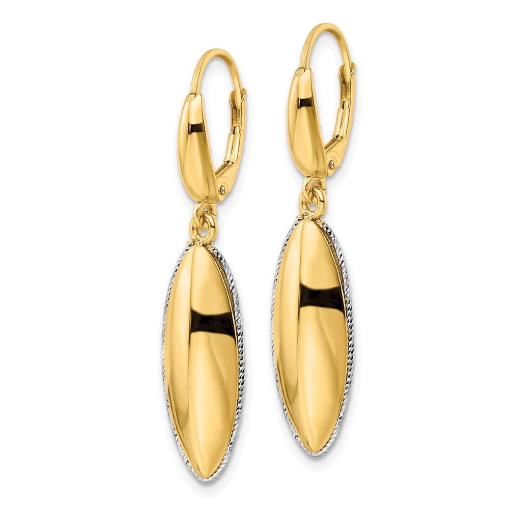 14K Two-Tone Gold Two-tone Polished D.C. Oval Drop Leverback Earrings, view 2 of 4