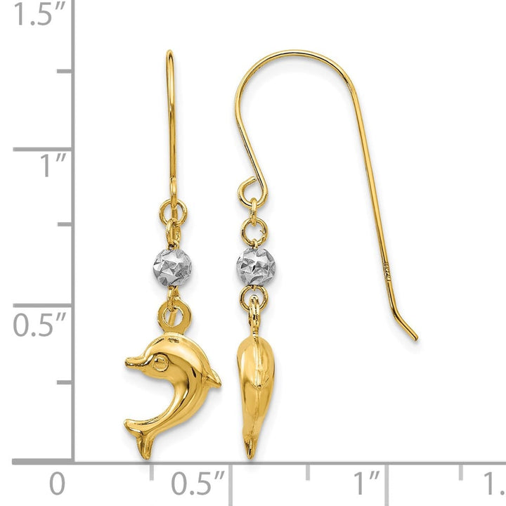 14K Two-Tone Gold Two-tone Puffed Dolphin French Hook Earrings, view 4 of 4