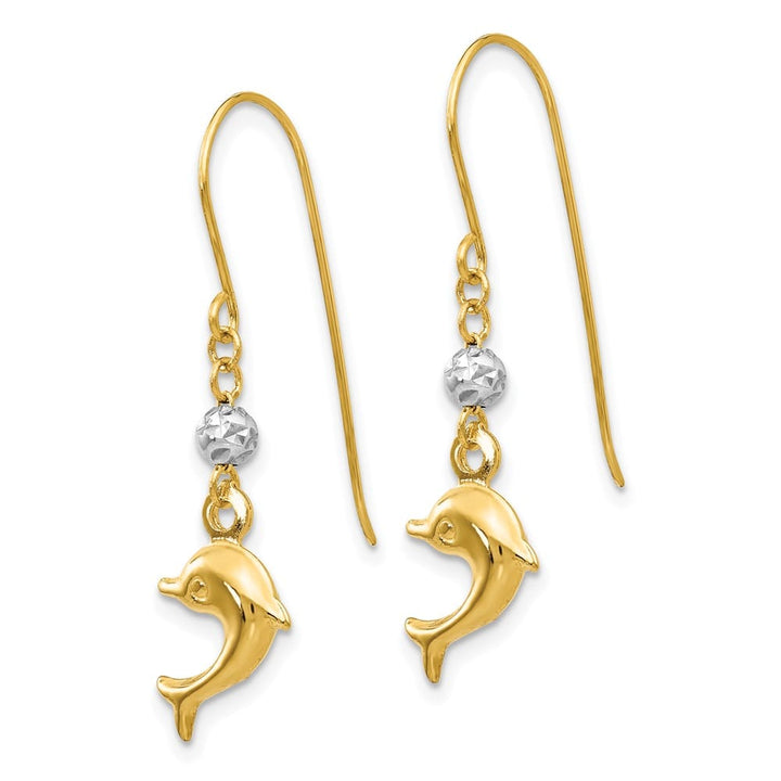 14K Two-Tone Gold Two-tone Puffed Dolphin French Hook Earrings, view 2 of 4