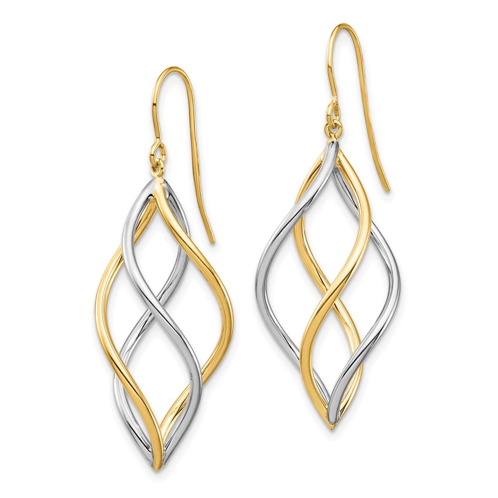 14K Two-Tone Gold Two-Tone Twisted Dangle French Hook Earrings, view 2 of 4