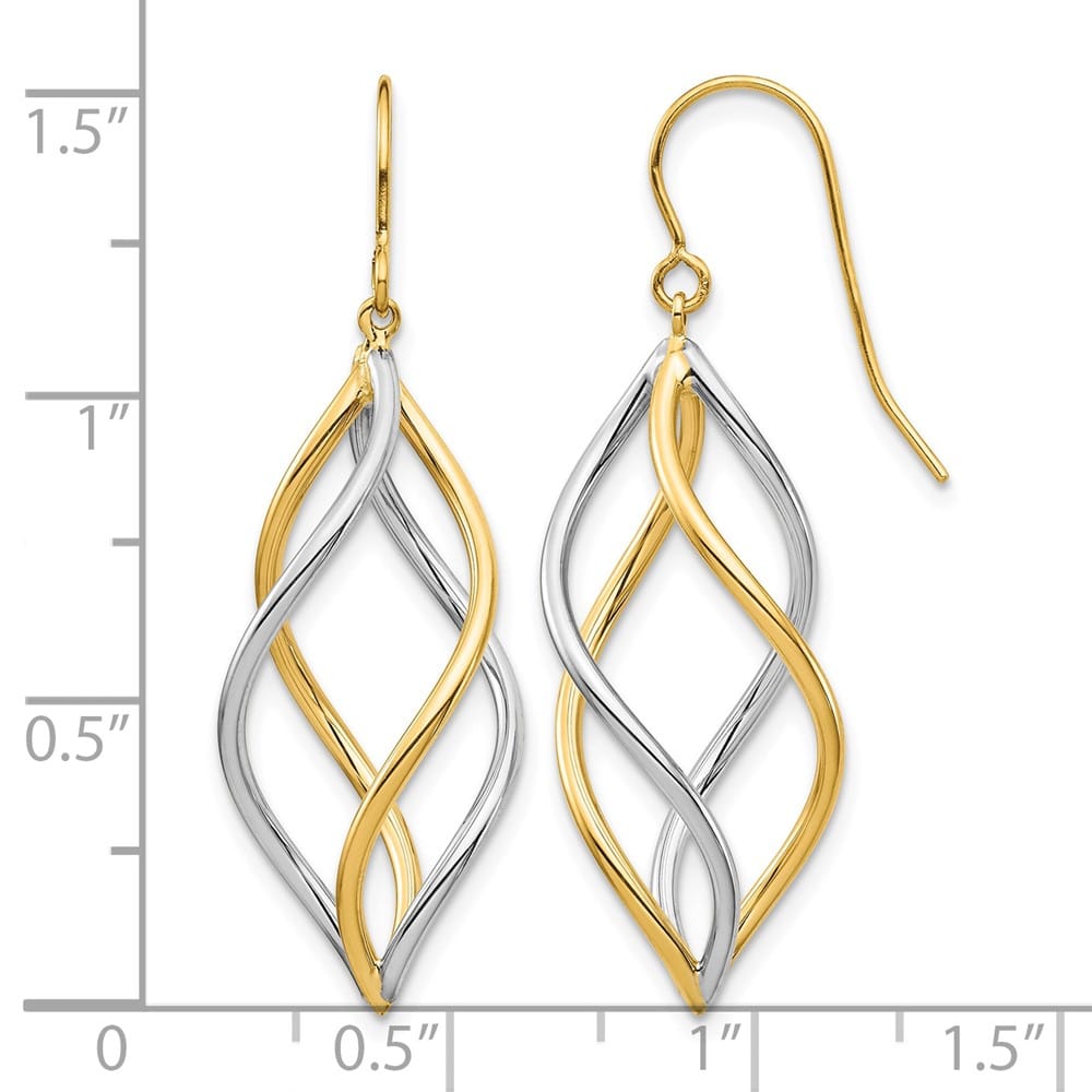 14K Two-Tone Gold Two-Tone Twisted Dangle French Hook Earrings, view 4 of 4