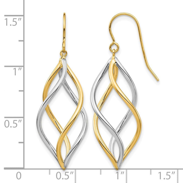 14K Two-Tone Gold Two-Tone Twisted Dangle French Hook Earrings, view 4 of 4