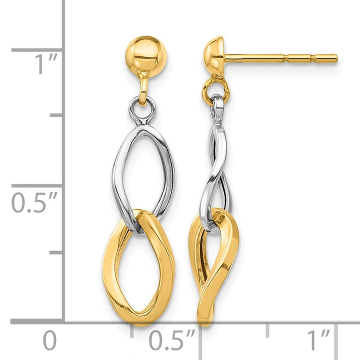 14K Two-Tone Gold Two-tone Twisted Links Dangle Post Earrings, view 4 of 4