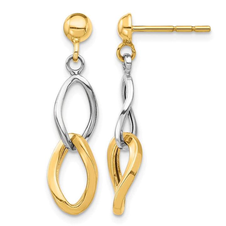 14K Two-Tone Gold Two-tone Twisted Links Dangle Post Earrings, view 1 of 4