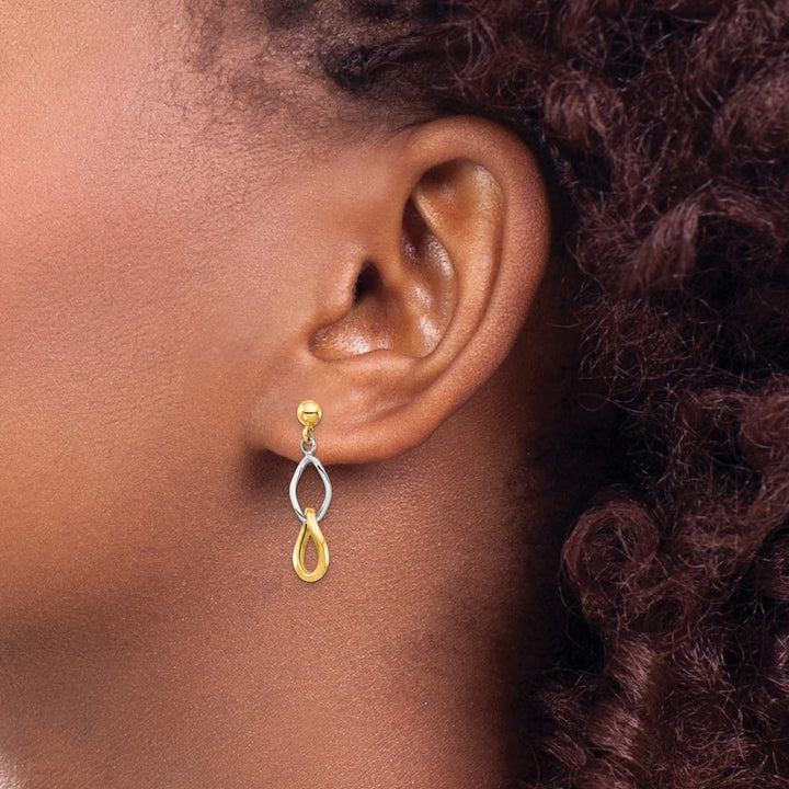 14K Two-Tone Gold Two-tone Twisted Links Dangle Post Earrings, view 3 of 4