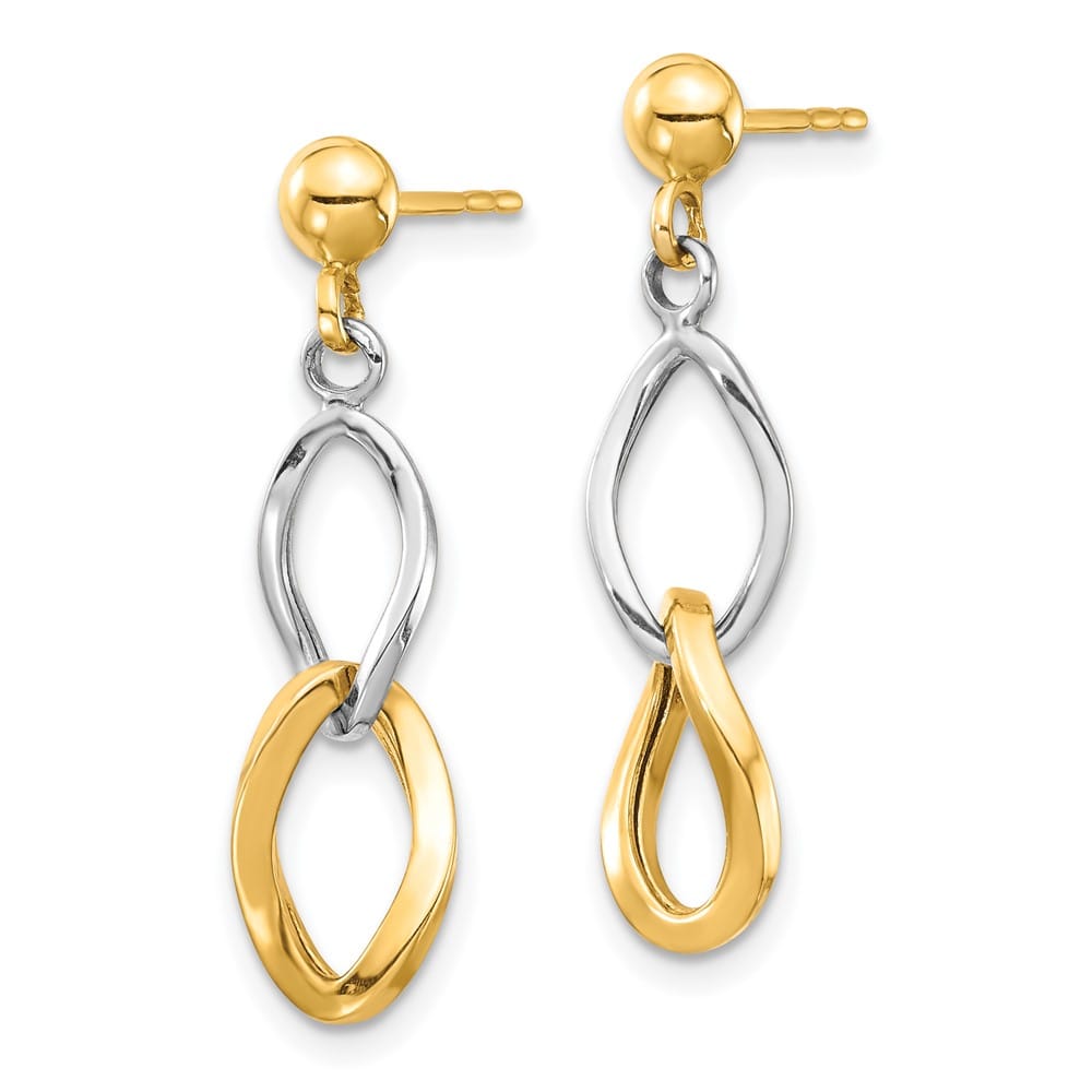 14K Two-Tone Gold Two-tone Twisted Links Dangle Post Earrings, view 2 of 4