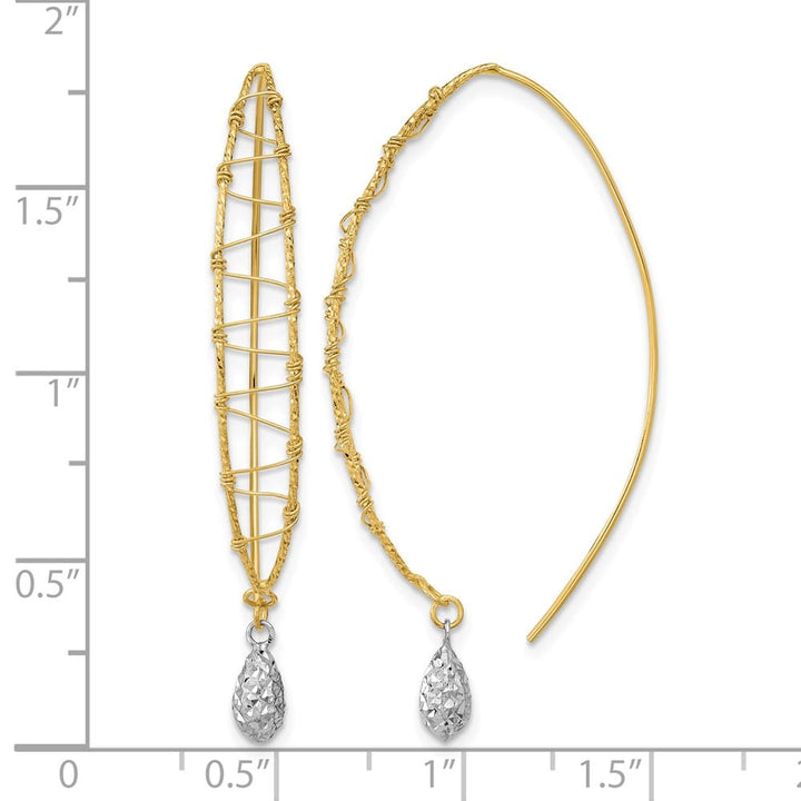 14K Two-Tone Gold Two-tone Wire-Wrapped D.C. Dangle Threader Earrings, view 3 of 4