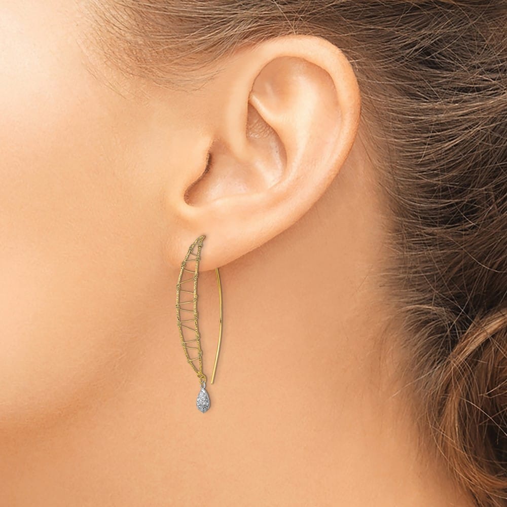14K Two-Tone Gold Two-tone Wire-Wrapped D.C. Dangle Threader Earrings, view 4 of 4