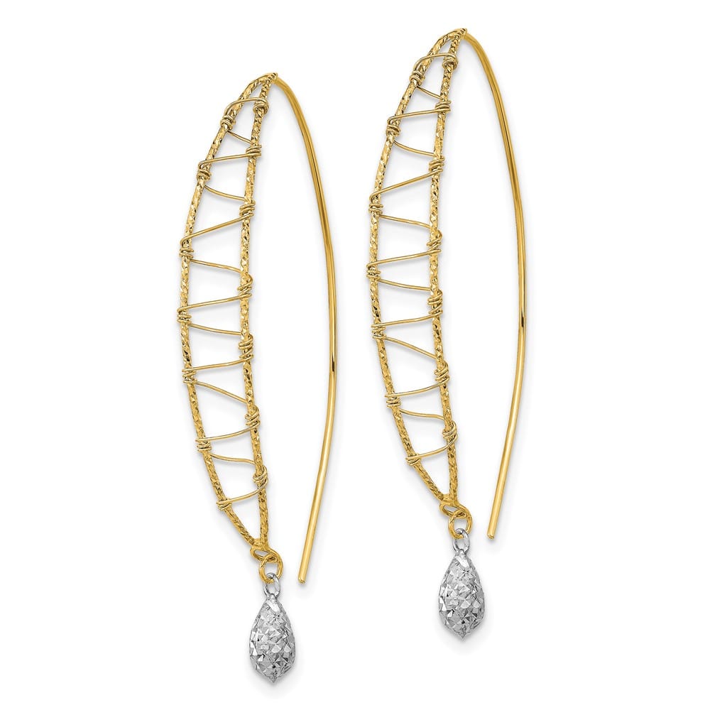 14K Two-Tone Gold Two-tone Wire-Wrapped D.C. Dangle Threader Earrings, view 2 of 4