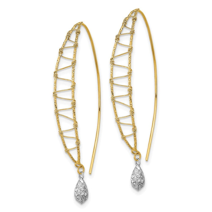 14K Two-Tone Gold Two-tone Wire-Wrapped D.C. Dangle Threader Earrings, view 2 of 4