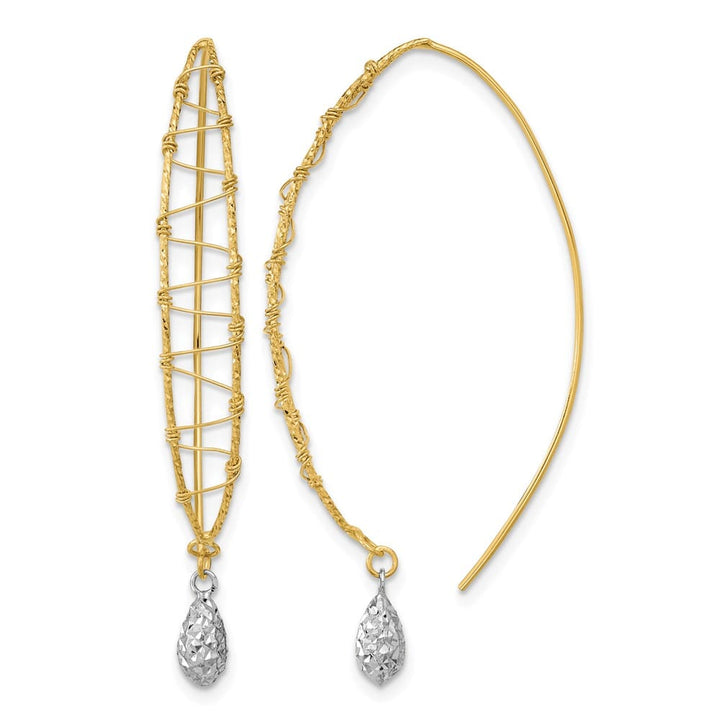 14K Two-Tone Gold Two-tone Wire-Wrapped D.C. Dangle Threader Earrings, view 1 of 4