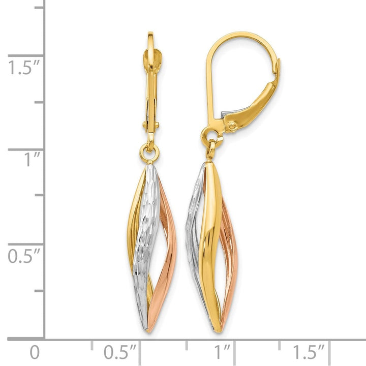 14K Two-Tone Gold White Rhodium D.C. Twist Dangle Leverback Earrings, view 4 of 4