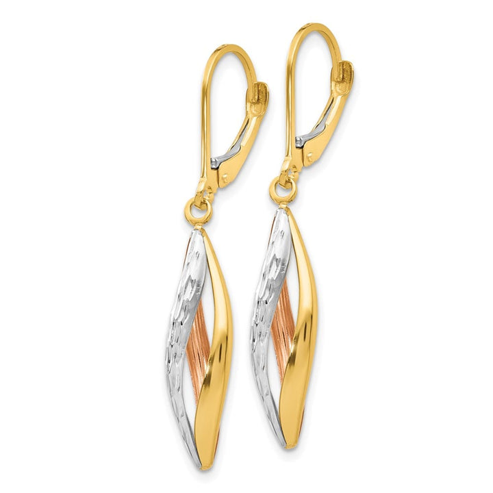 14K Two-Tone Gold White Rhodium D.C. Twist Dangle Leverback Earrings, view 2 of 4