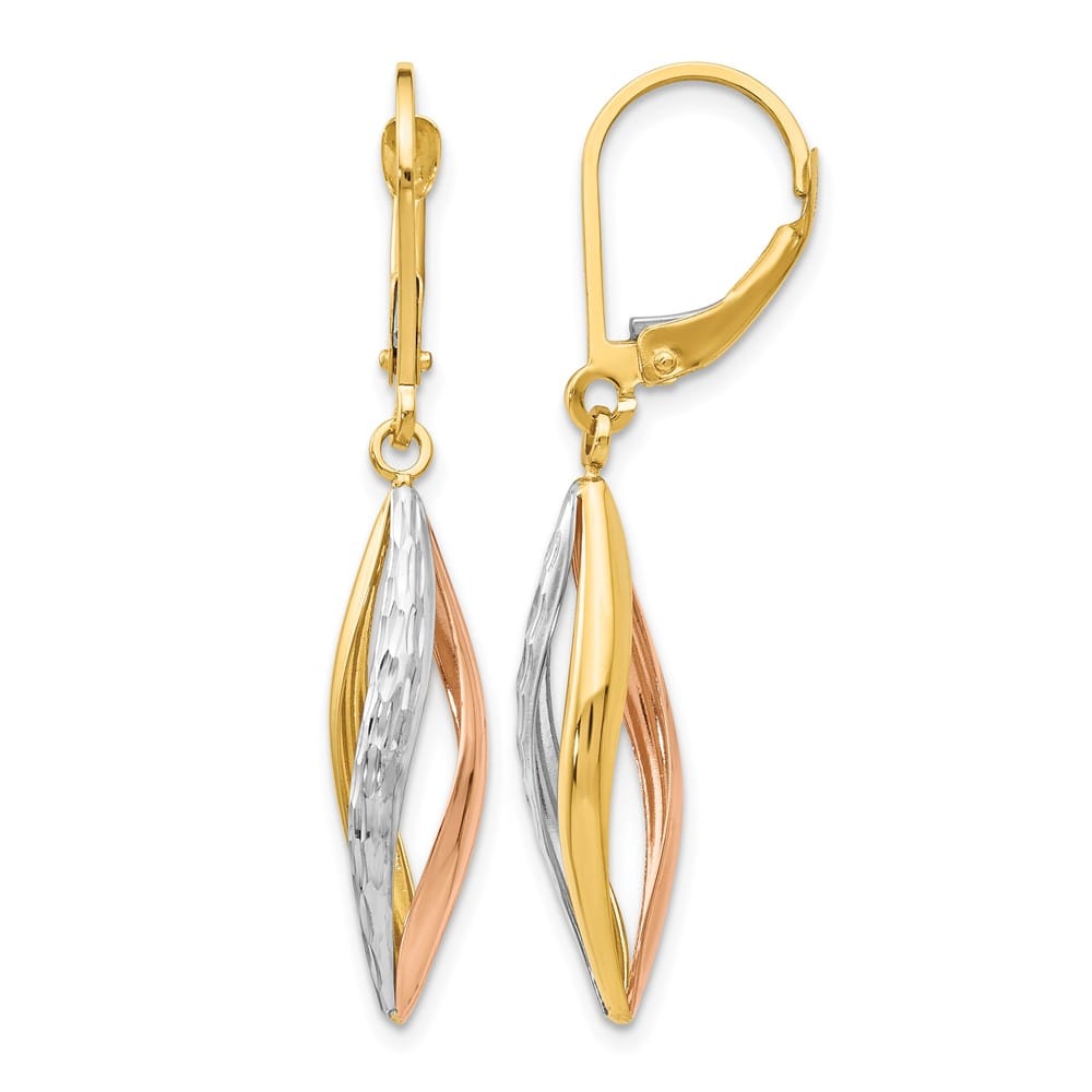 14K Two-Tone Gold White Rhodium D.C. Twist Dangle Leverback Earrings, view 1 of 4