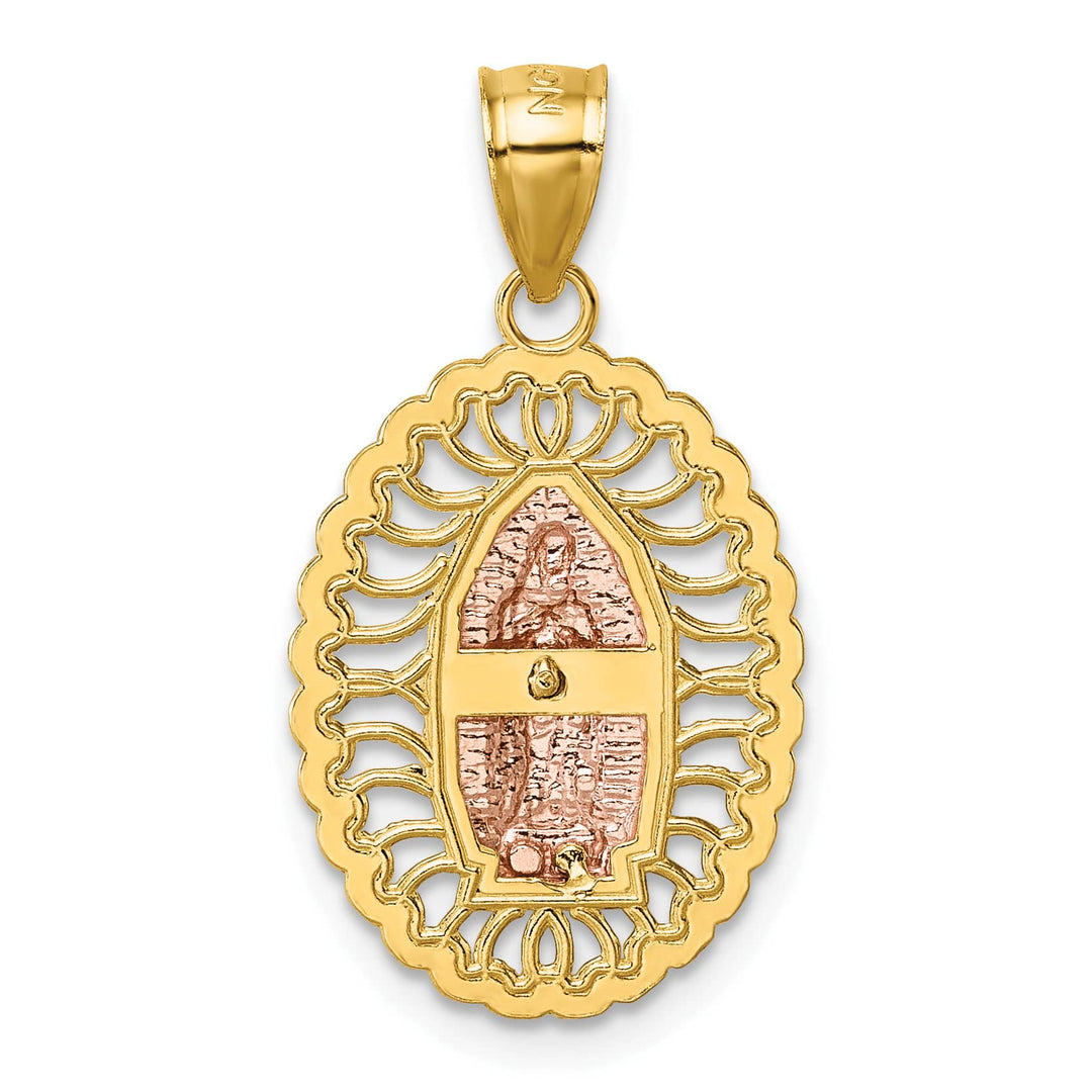 14K Two-Tone Gold with White Rhodium D.C. Pierced Design Our Lady of
