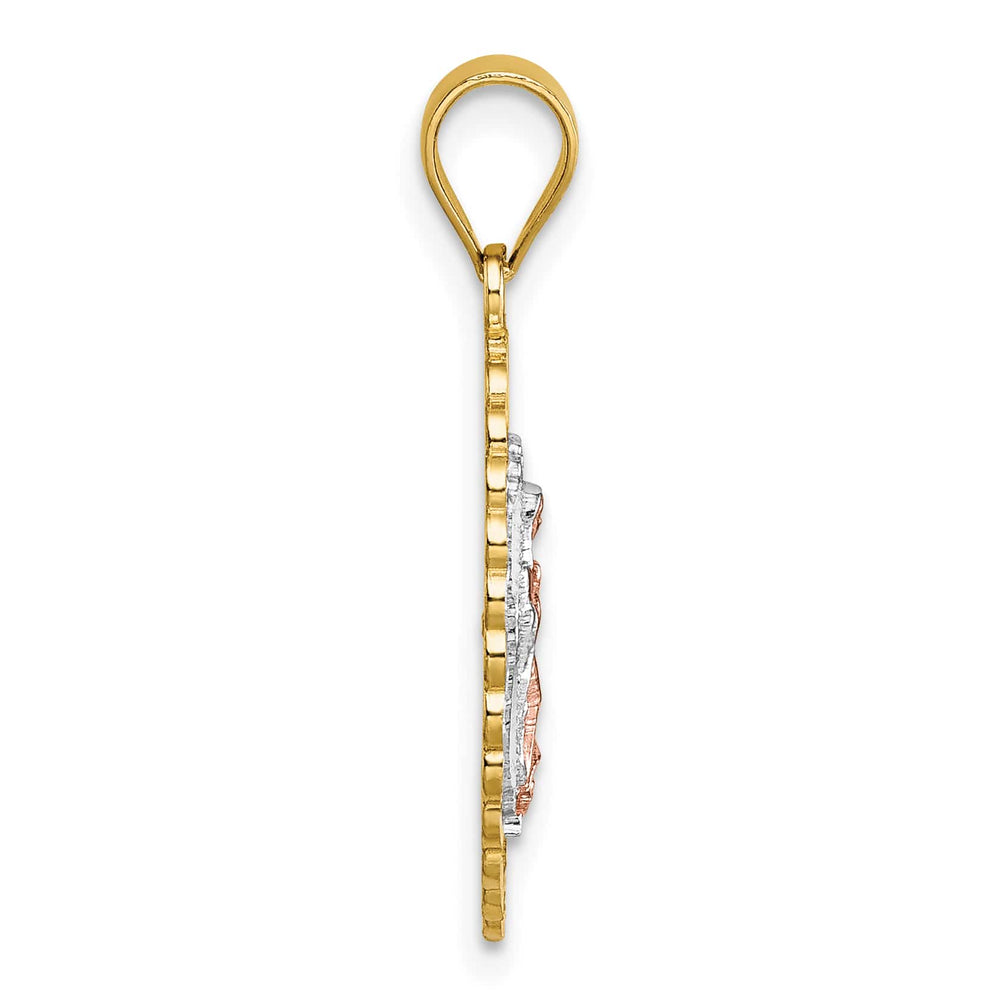 14K Two-Tone Gold with White Rhodium D.C. Pierced Design Our Lady of
