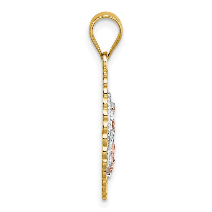 14K Two-Tone Gold with White Rhodium D.C. Pierced Design Our Lady of