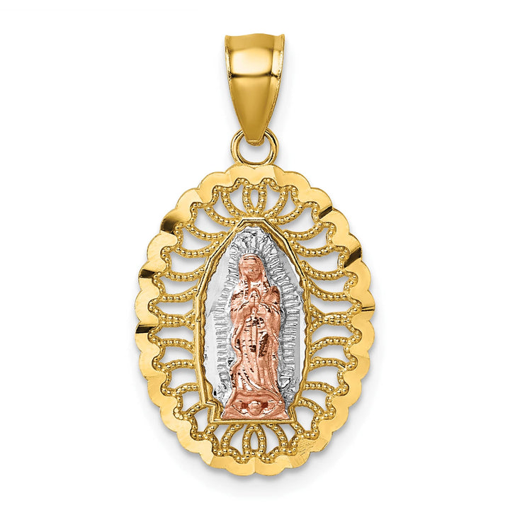 14K Two-Tone Gold with White Rhodium D.C. Pierced Design Our Lady of