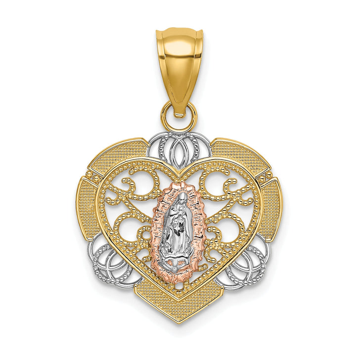 14K Two-Tone Gold with White Rhodium Our Lady of Guadalupe In Heart