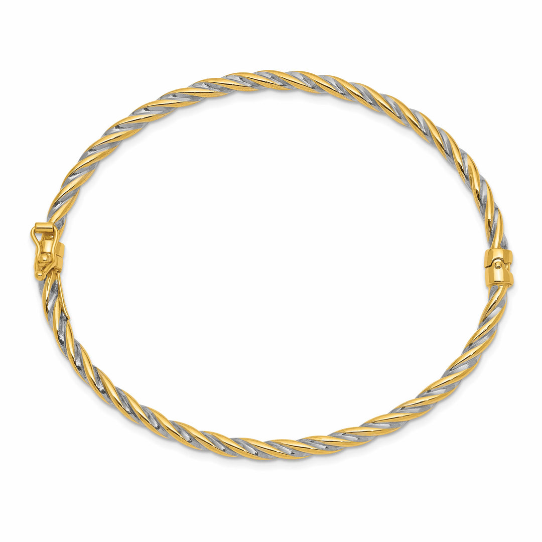 14k Two-Tone Polished 3.00mm Hinged Bangle Oval Bracelet