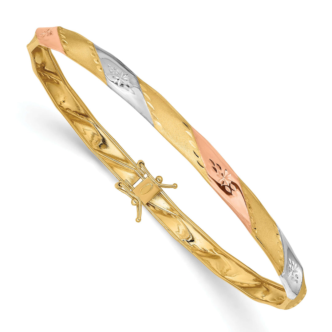 14K White and Rose Rhodium and Satin Diamond-cut 5.00mm Flexible