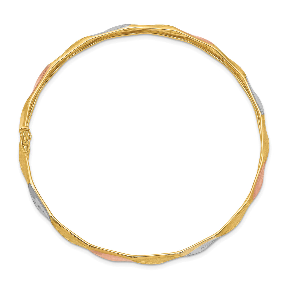 14K White and Rose Rhodium and Satin Diamond-cut 5.00mm Flexible