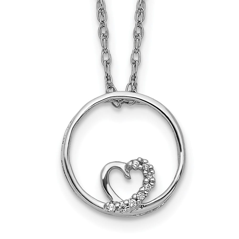 14K White Gold .02 carat Diamond Heart in Circle 18 inch Necklace