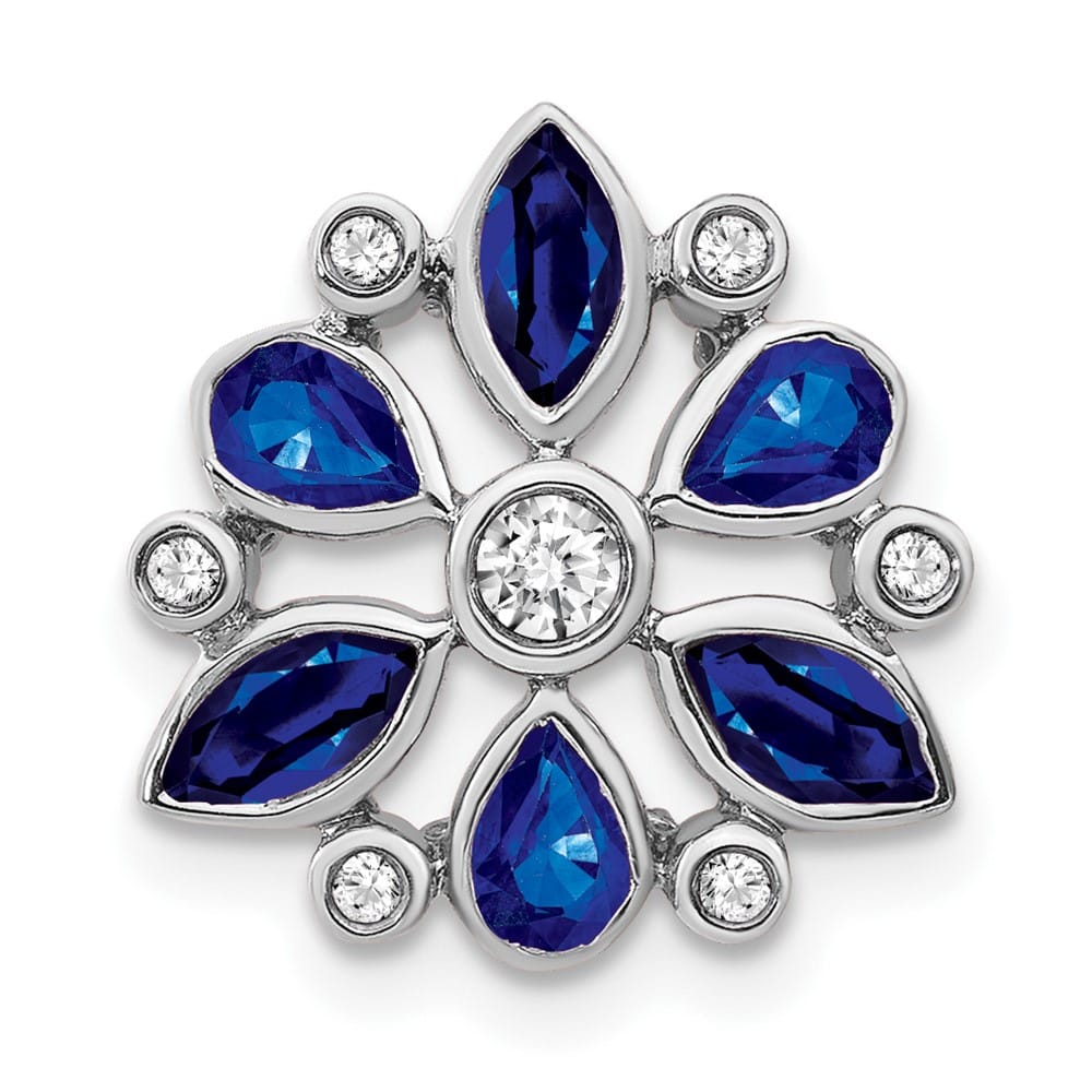 14K White Gold 1.015 ct Sapphire and Diamond Chain Slide