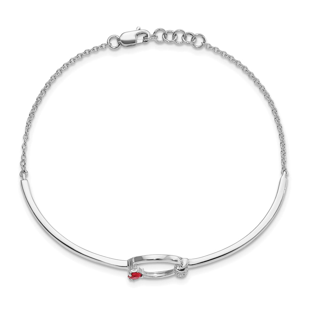 14k White Gold 1/10 carat Diamond and Ruby Circle Half-Bangle 7 inch