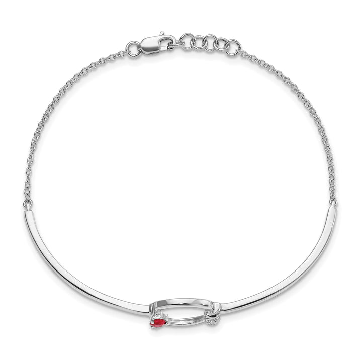 14k White Gold 1/10 carat Diamond and Ruby Circle Half-Bangle 7 inch